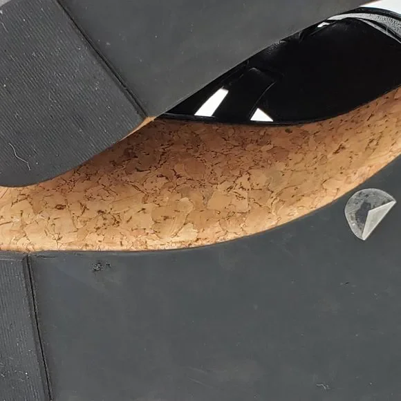 Tory Burch Leslie Black Strappy Cork Wedge Sandals - Picture 9 of 11